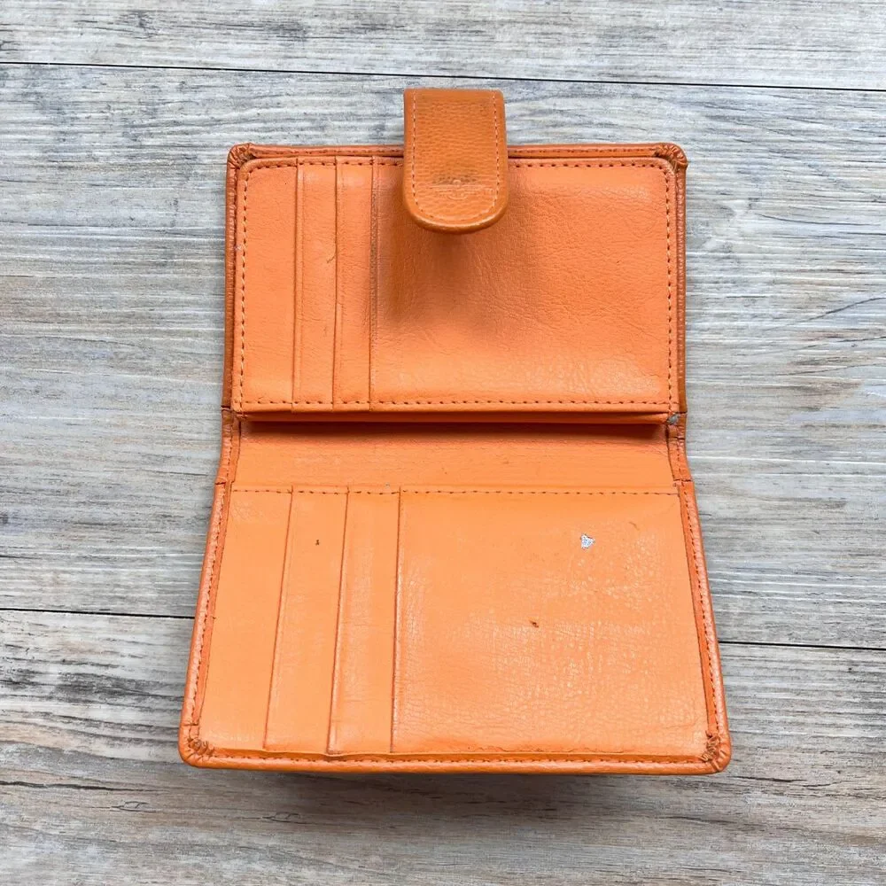 Dockers Orange Leather Wallet Bifold Snap Tab Card Holder Minimalist Vintage